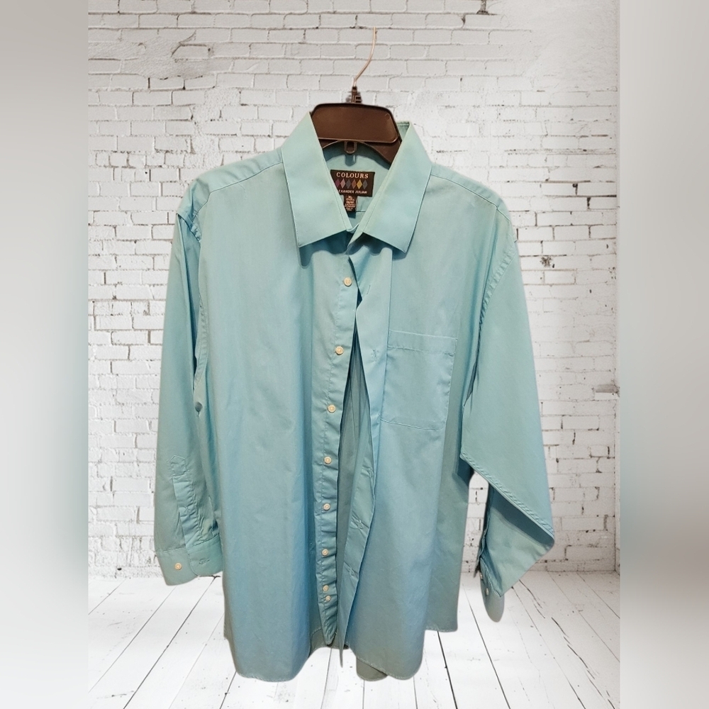 Colours by Alexander Julian Shirt Teal Blue Mens XL 17 17.5 neck